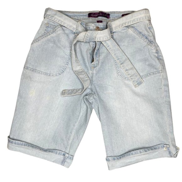 Gloria Vanderbilt Cotton Bermuda Cuffed Shorts with Removeable Belt Sz 8 Modest - Picture 1 of 9